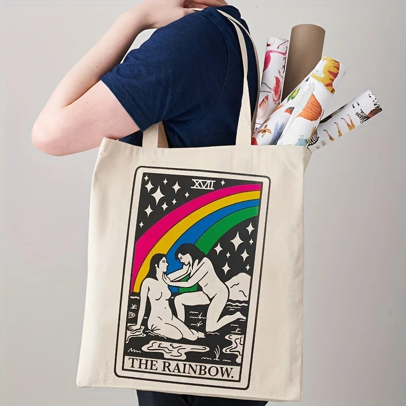 Sapphic Tarot Tote Bag side view — cottagecore lesbian pride accessory